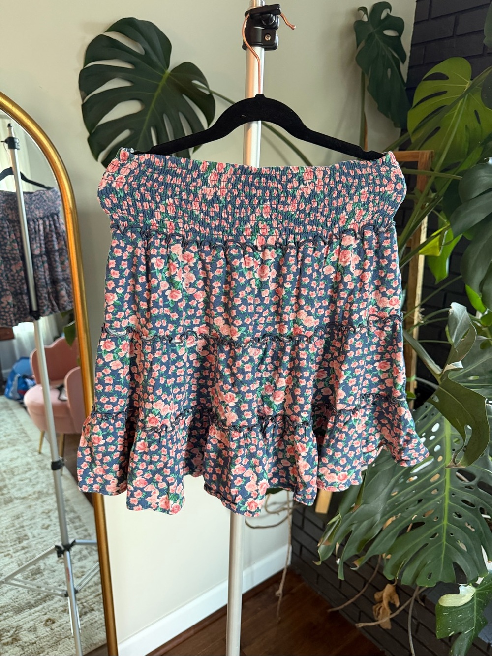 American Eagle Outfitters Teal Floral Tiered Mini Skirt - Pink Floral Small